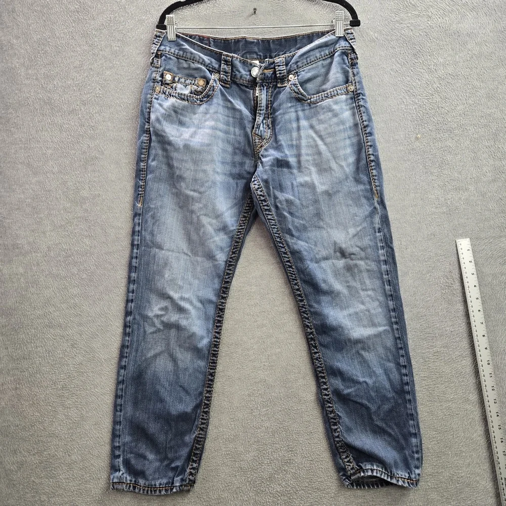 True Religion Brand Jeans Men Jeans 33 Blue Denim Skinny Red Orange Big T READ